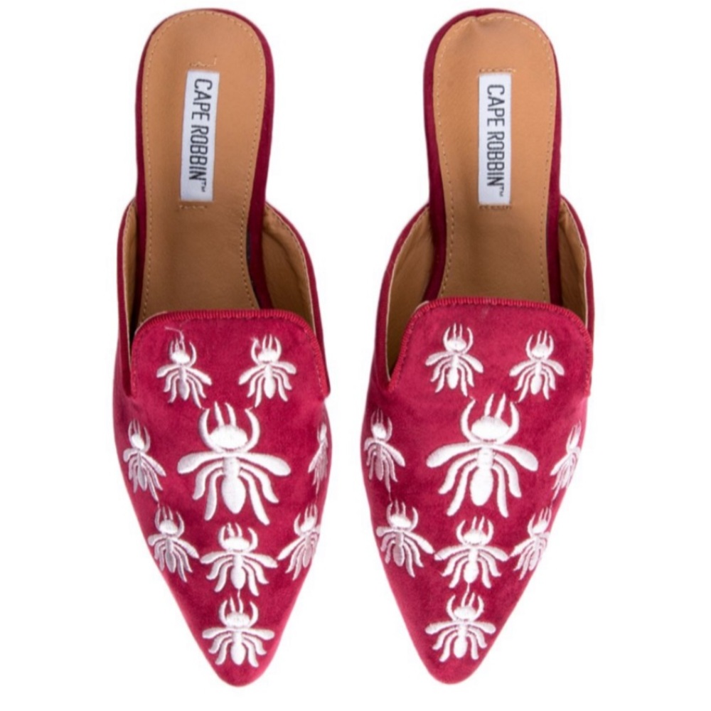 Cape Robin Wine Embroidered Suede Burlesque Western Lounge Mules 8.5 NWOT